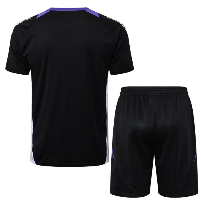 Real Madrid 24-25 Black Short Sleeve Training Shirt with Purple Collar - 图片 8