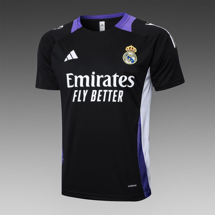 Real Madrid 24-25 Black Short Sleeve Training Shirt with Purple Collar - 图片 9