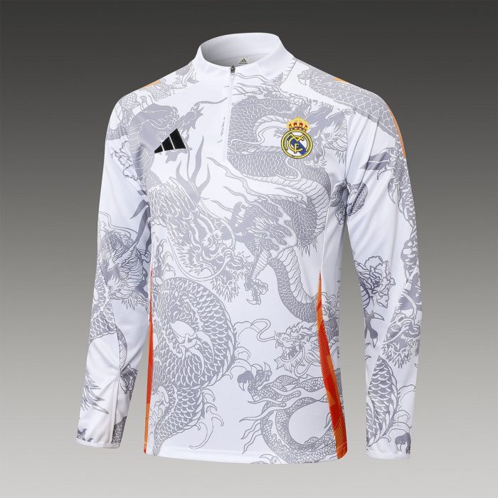 Real Madrid 24-25 White (Spray Ink Dragon) Half-Zip Jacket - 图片 4