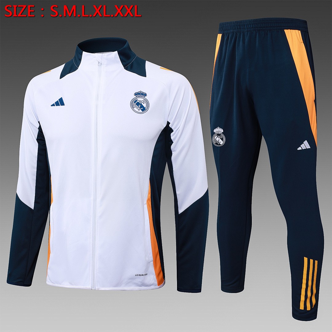 JER-5348_1 Real Madrid 24-25 White Kids Long Zipper Jacket - 图片 1
