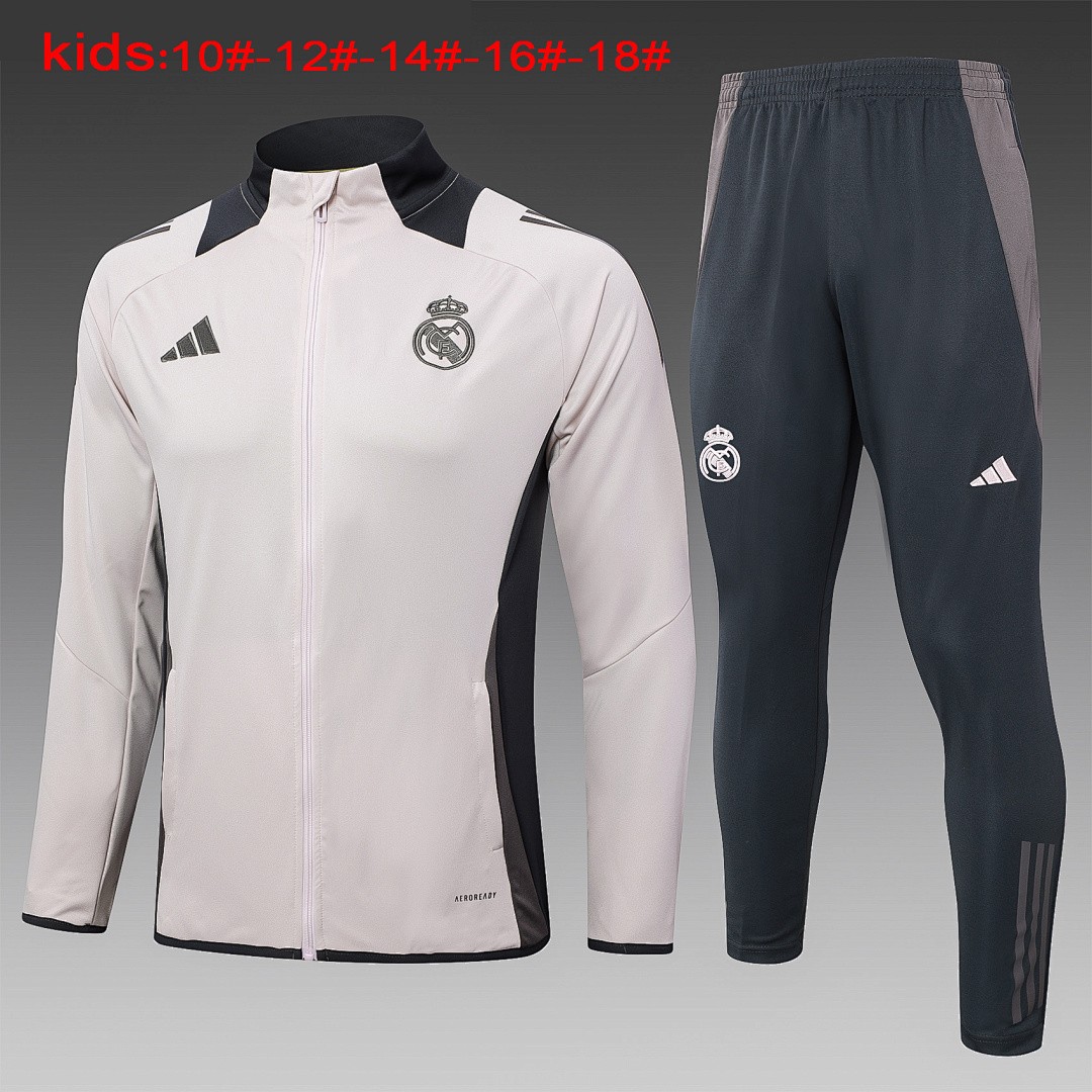 JER-5349_1 Real Madrid 24/25 Light Pink Kids Long Zipper Jacket - 图片 1
