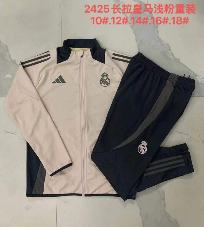 Real Madrid 24/25 Light Pink Kids Long Zipper Jacket - 图片 3
