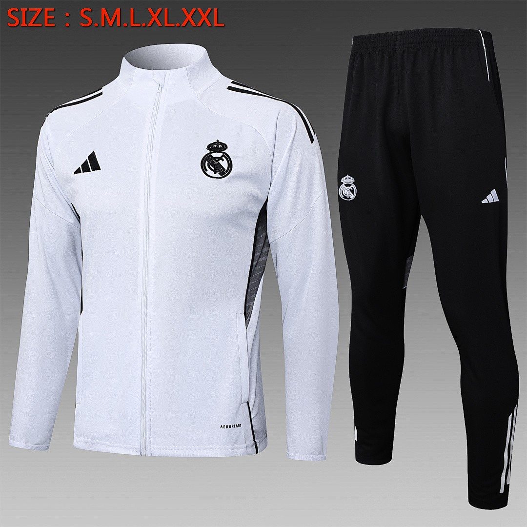 JER-5351_1 Real Madrid White Long Zipper Jacket - 图片 1