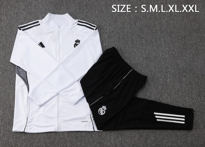 Real Madrid White Long Zipper Jacket - 图片 2