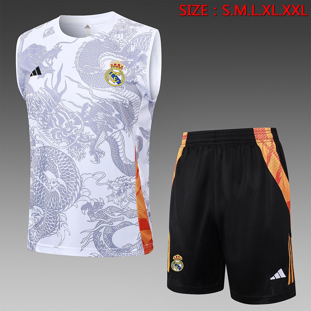 JER-5352_1 Real Madrid 24/25 White Vest (Spray Ink Dragon) - 图片 1