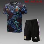 Real Madrid 22-23 Black Splatter Print Short Sleeve Training Suit with 5-Inch Shorts