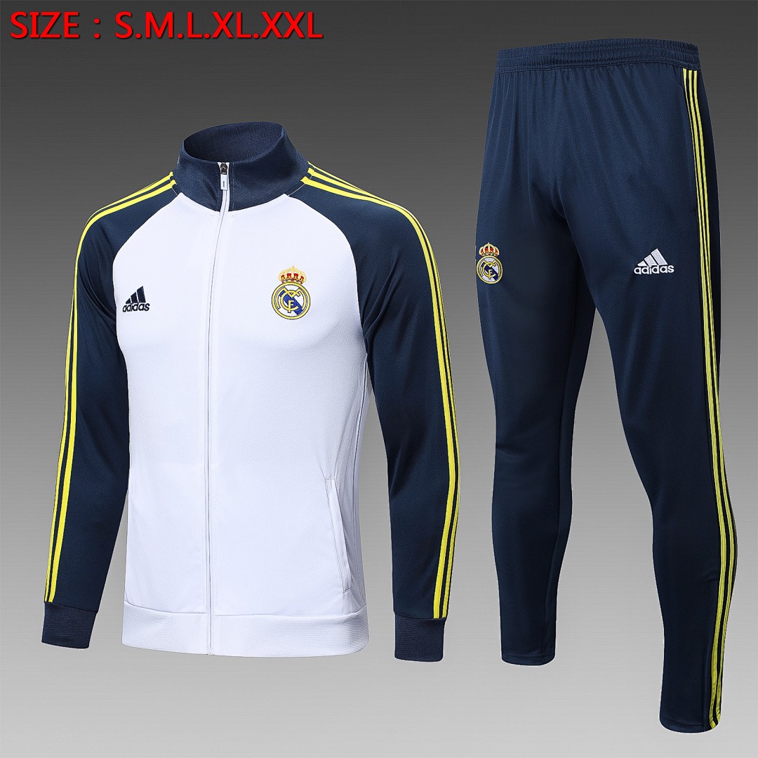 JER-5357_1 Real Madrid 22/23 Long Zip Jacket White with Royal Blue Sleeves - 图片 1