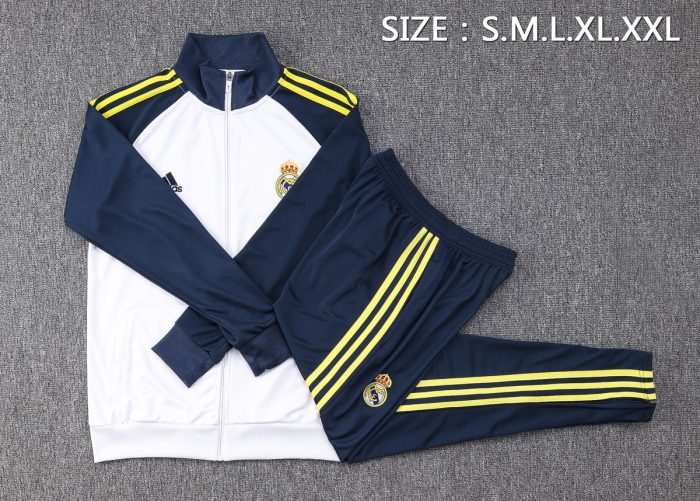 Real Madrid 22/23 Long Zip Jacket White with Royal Blue Sleeves - 图片 2