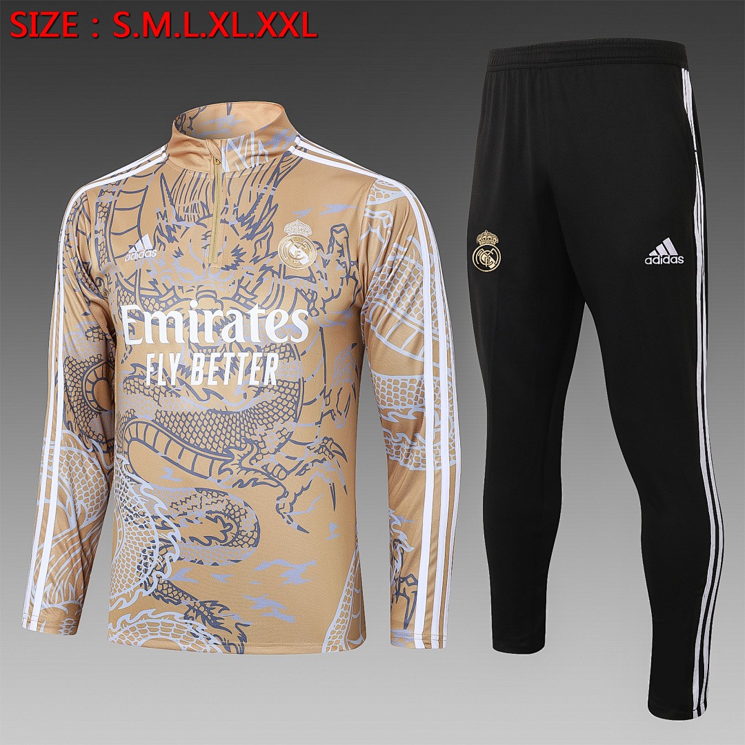 JER-5359_1 Real Madrid 23-24 Half-Zip Jacket Apricot Ink Splatter - 图片 1