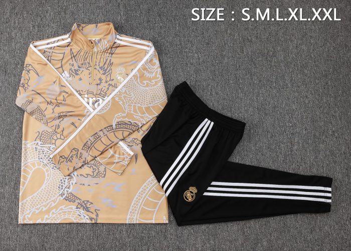 Real Madrid 23-24 Half-Zip Jacket Apricot Ink Splatter - 图片 2