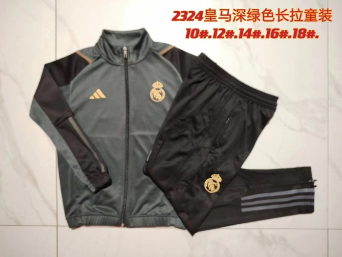Real Madrid 23/24 Dark Green Long Zip Jacket Kids - 图片 3