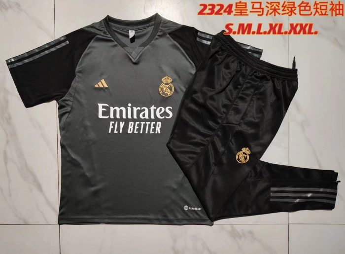 Real Madrid 23-24 Short Sleeve Training Suit Dark Green - 图片 6