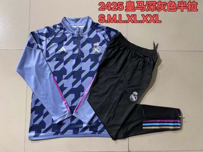 Real Madrid 23-24 Black Gray Splatter Half Zip Jacket - 图片 9