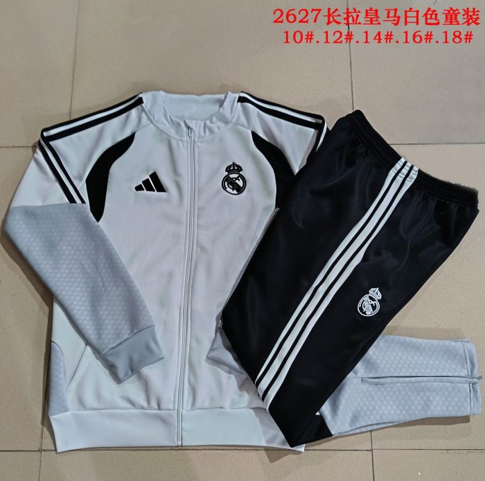 Real Madrid White Children's Long Zipper Jacket - 图片 2