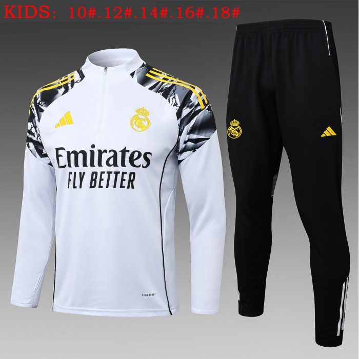 Real Madrid White Half-Zip Jacket (Shoulder Spray Print) Kids - 图片 2