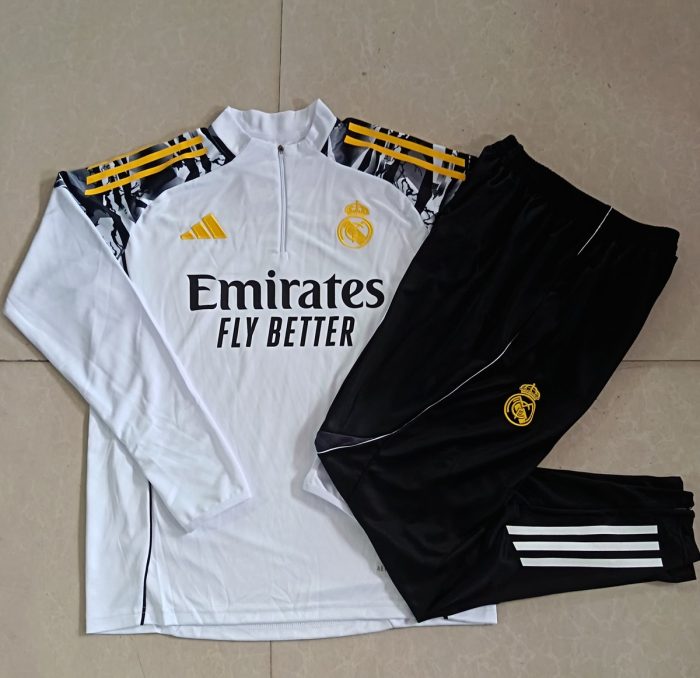 Real Madrid White Half-Zip Jacket (Shoulder Spray Print) Kids - 图片 4