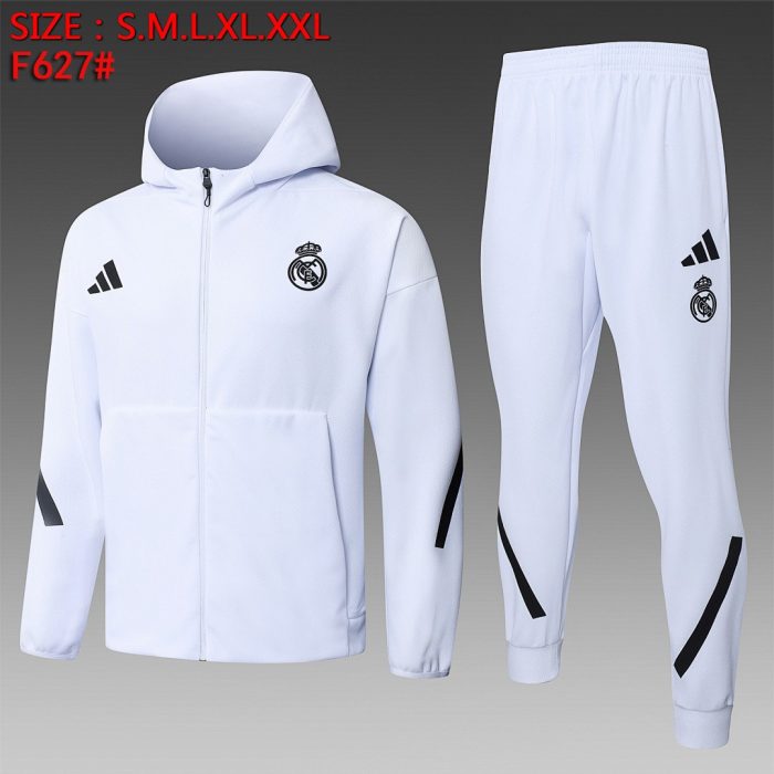 Real Madrid White Long Zip Jacket with Hood - 图片 2