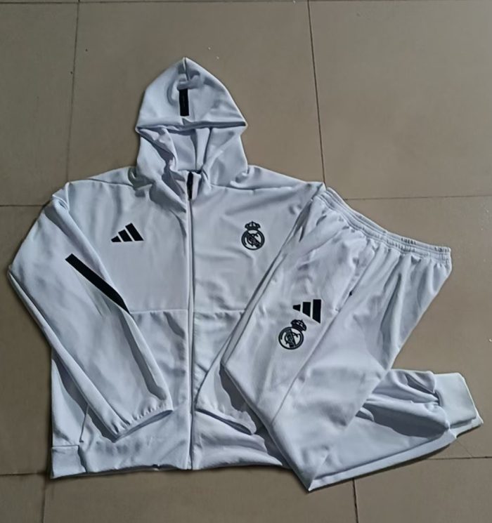 Real Madrid White Long Zip Jacket with Hood - 图片 9