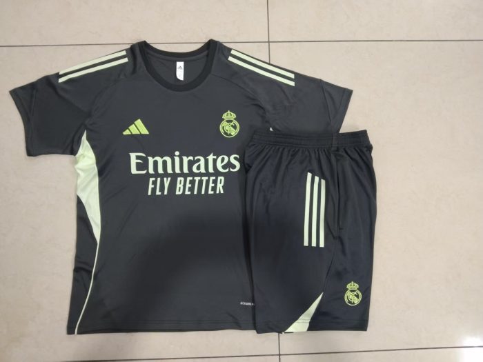 Real Madrid Grey Green Short Sleeve Training Suit - 图片 9