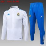 Real Madrid White Long Zipper Jacket with Blue Trim