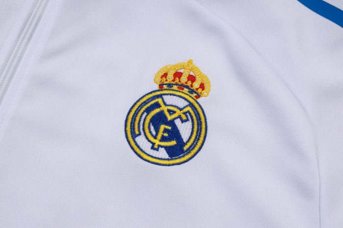 Real Madrid White Long Zipper Jacket with Blue Trim - 图片 6