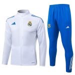 Real Madrid White Long Zipper Jacket with Blue Trim - 图片 8