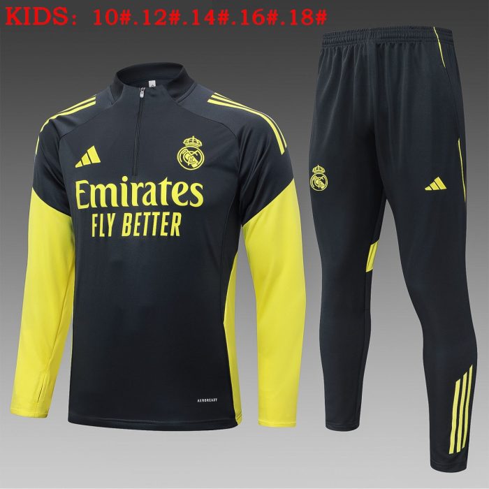 Real Madrid Kids' Half-Zip Jacket Dark Gray with Yellow Sleeves - 图片 2