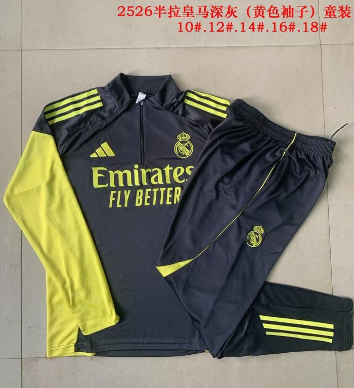 Real Madrid Kids' Half-Zip Jacket Dark Gray with Yellow Sleeves - 图片 3