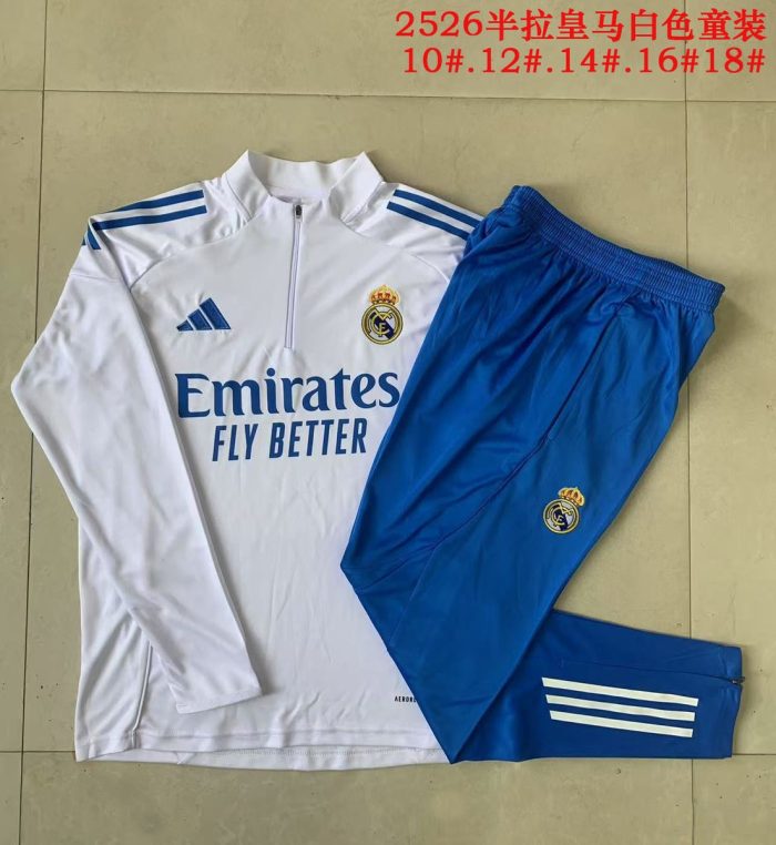 Real Madrid 2025/26 Half-Zip Jacket White (Lake Blue Trim) Kids - 图片 3