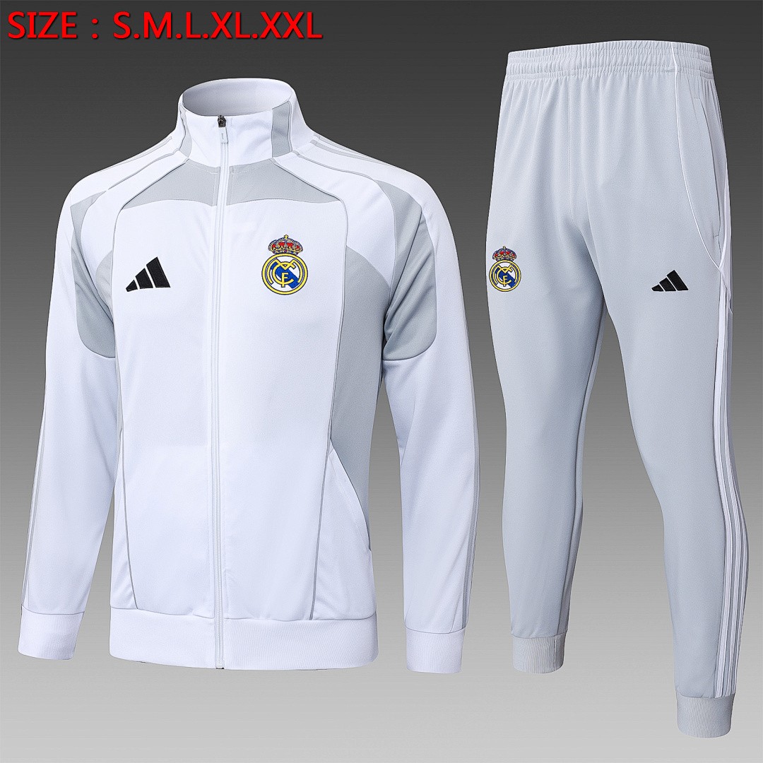 JER-5379_1 Real Madrid White Grey Long Zipper Jacket - 图片 1