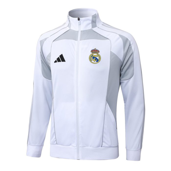 Real Madrid White Grey Long Zipper Jacket - 图片 8