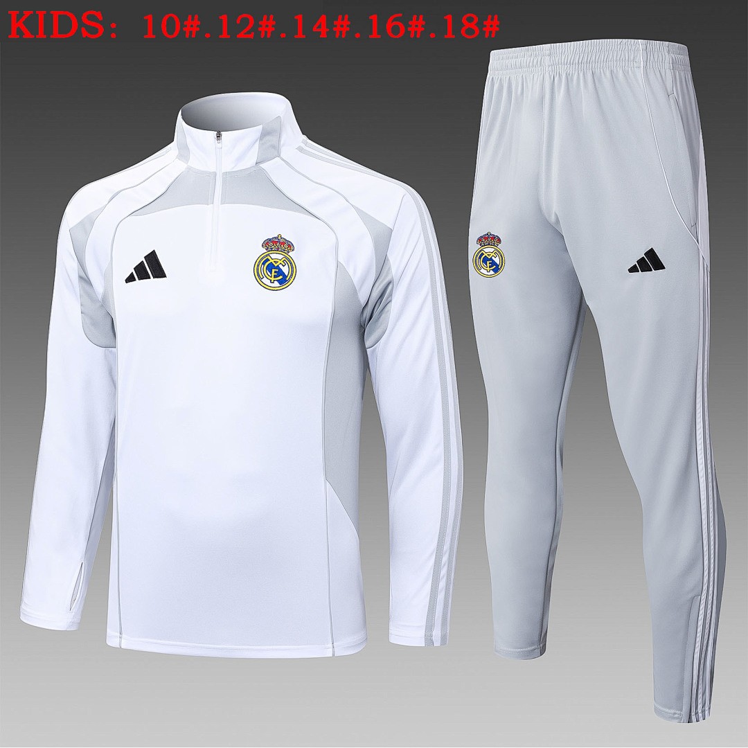 JER-5381_1 Real Madrid White Grey Kids' Half-Zip Jacket - 图片 1