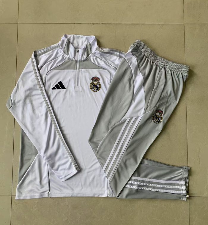 Real Madrid White Grey Kids' Half-Zip Jacket - 图片 3