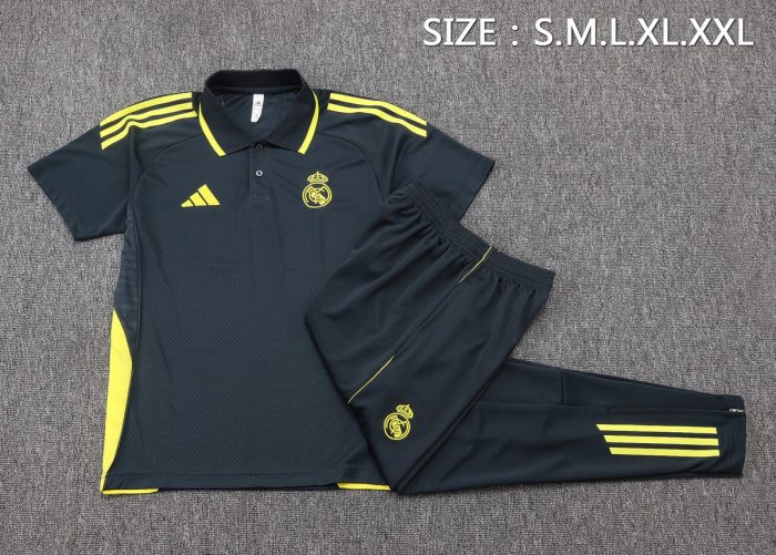 Real Madrid Polo Shirt Dark Gray with Green Trim - 图片 2