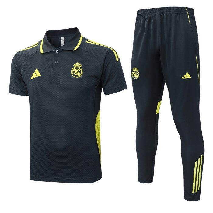 Real Madrid Polo Shirt Dark Gray with Green Trim - 图片 8