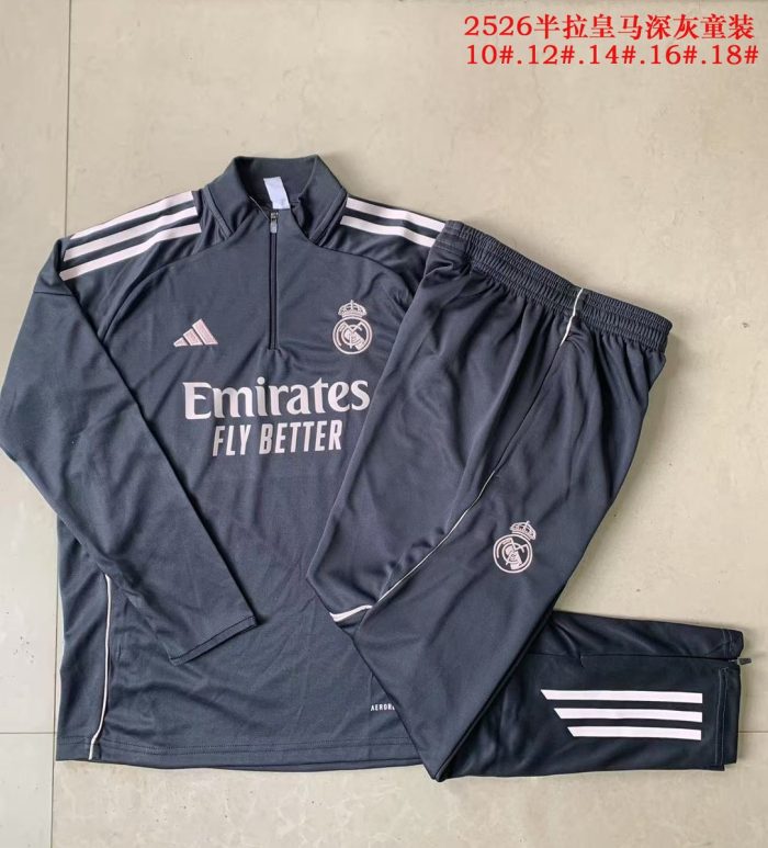 Real Madrid Kids Dark Gray Half-Zip Jacket - 图片 4