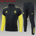 Real Madrid Long Zipper Jacket Dark Gray with Yellow Sleeves