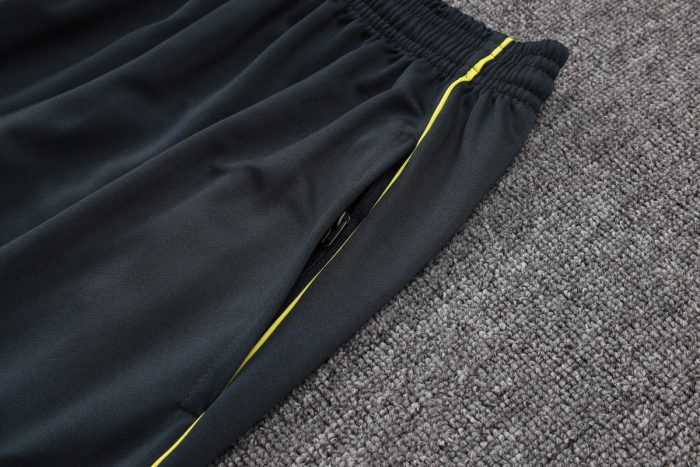 Real Madrid Long Zipper Jacket Dark Gray with Yellow Sleeves - 图片 4