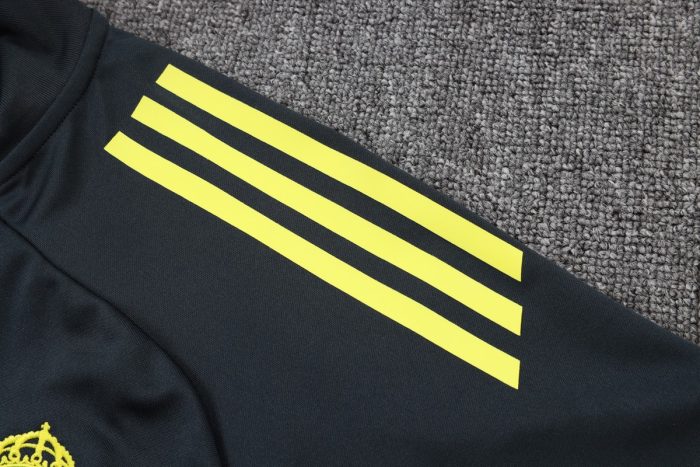 Real Madrid Long Zipper Jacket Dark Gray with Yellow Sleeves - 图片 6