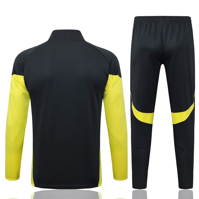 Real Madrid Long Zipper Jacket Dark Gray with Yellow Sleeves - 图片 7