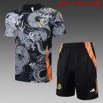 Real Madrid 24-25 Black Dragon Print Short Sleeve Training Set