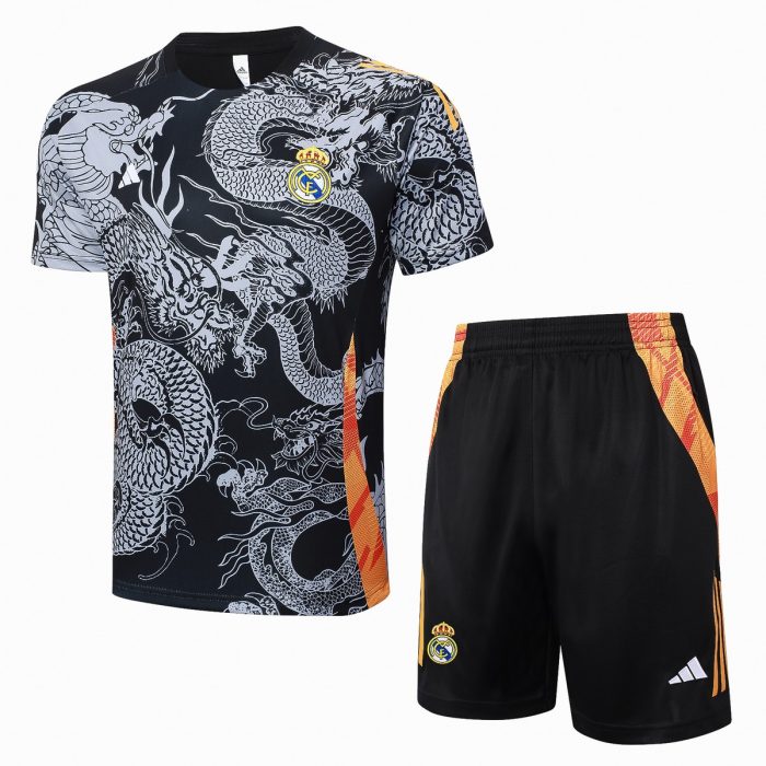 Real Madrid 24-25 Black Dragon Print Short Sleeve Training Set - 图片 8