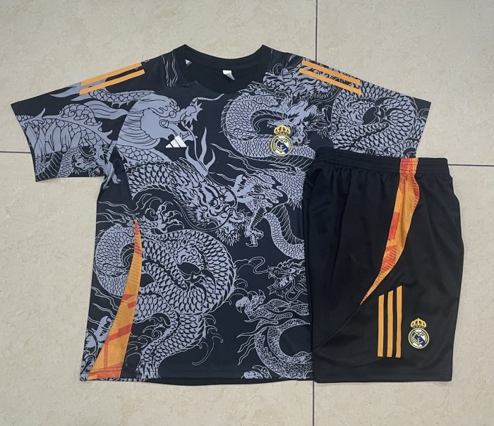Real Madrid 24-25 Black Dragon Print Short Sleeve Training Set - 图片 9