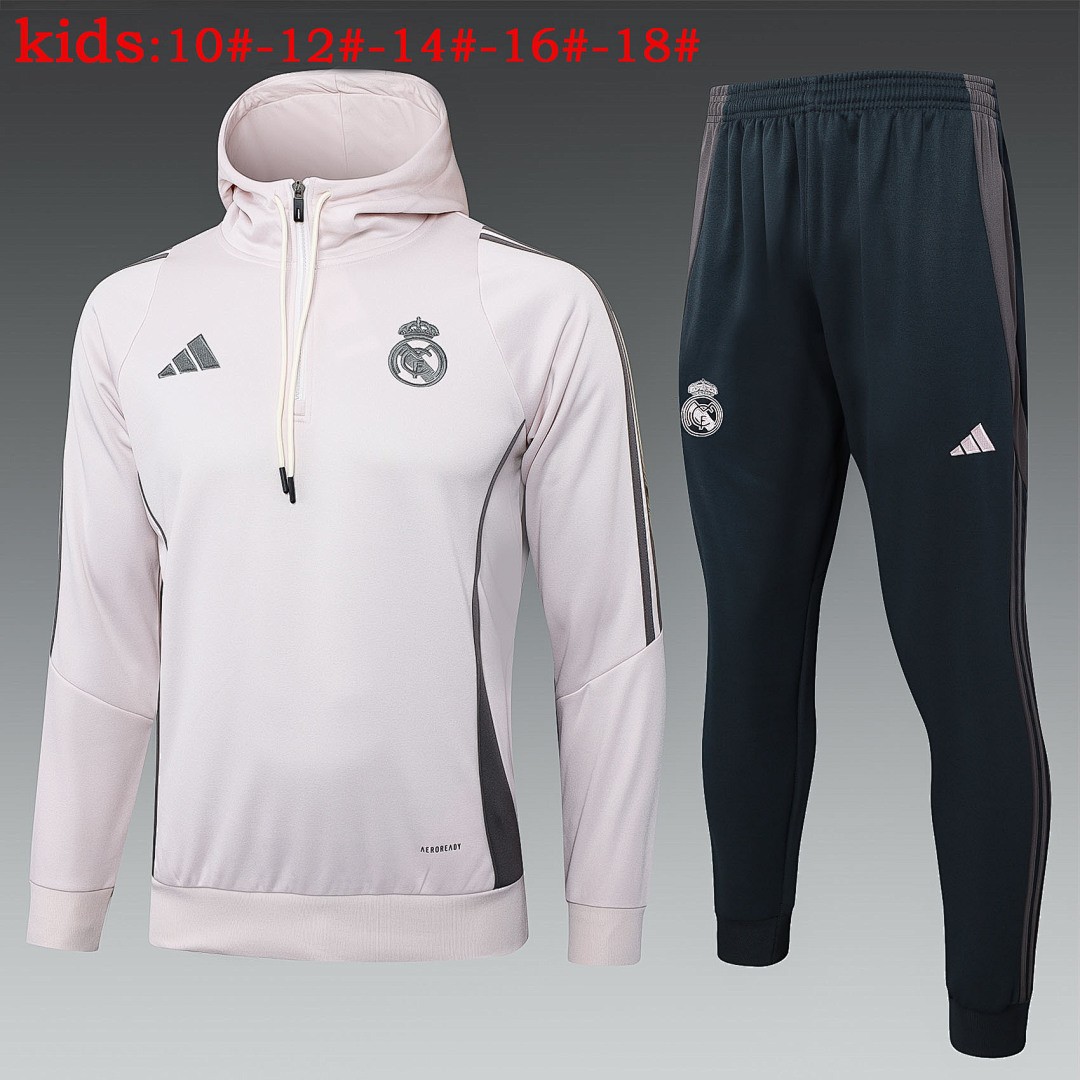 JER-5389_1 Real Madrid 24/25 Half-Zip Hoodie Light Pink Kids - 图片 1
