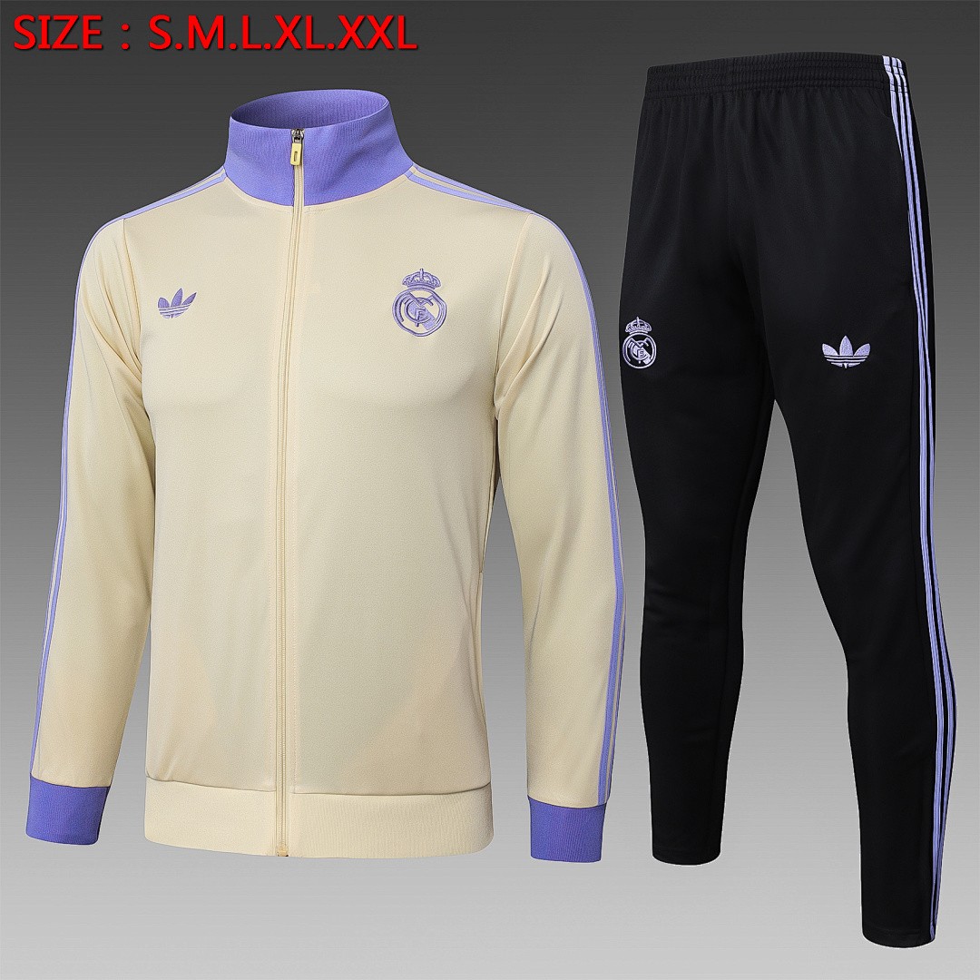 JER-5390_1 Real Madrid 24-25 Long Zipper Jacket Apricot - 图片 1