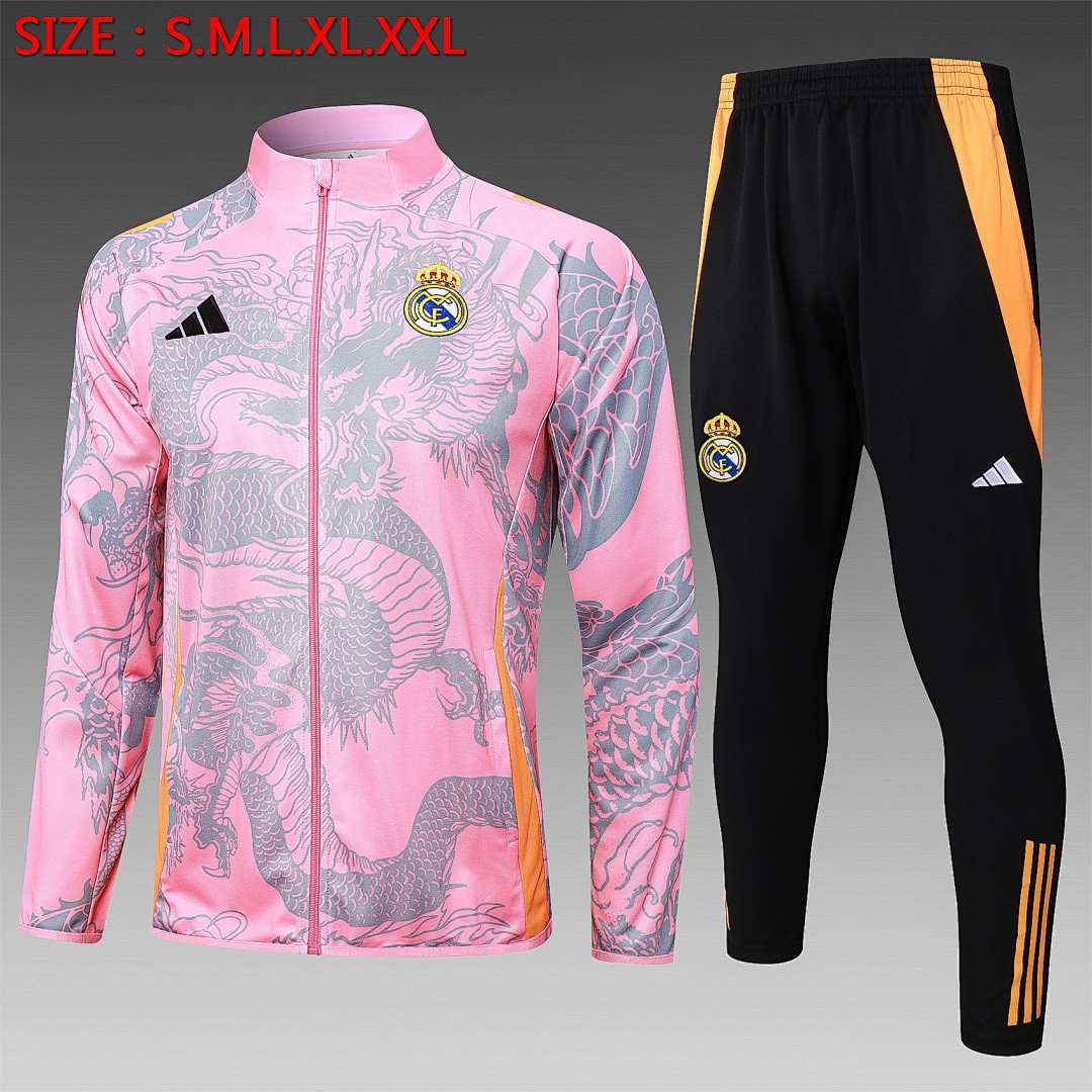 JER-5391_1 Real Madrid 24/25 Pink (Spray Ink Dragon) Long Zipper Jacket - 图片 1