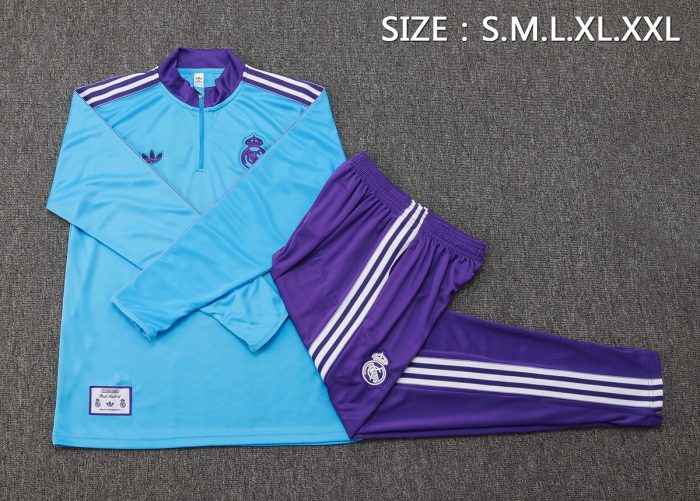 Real Madrid Light Blue Retro Polo - 图片 2