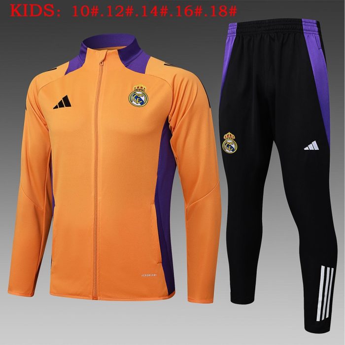 Real Madrid 24-25 Yellow Kids Long Zipper Jacket - 图片 2