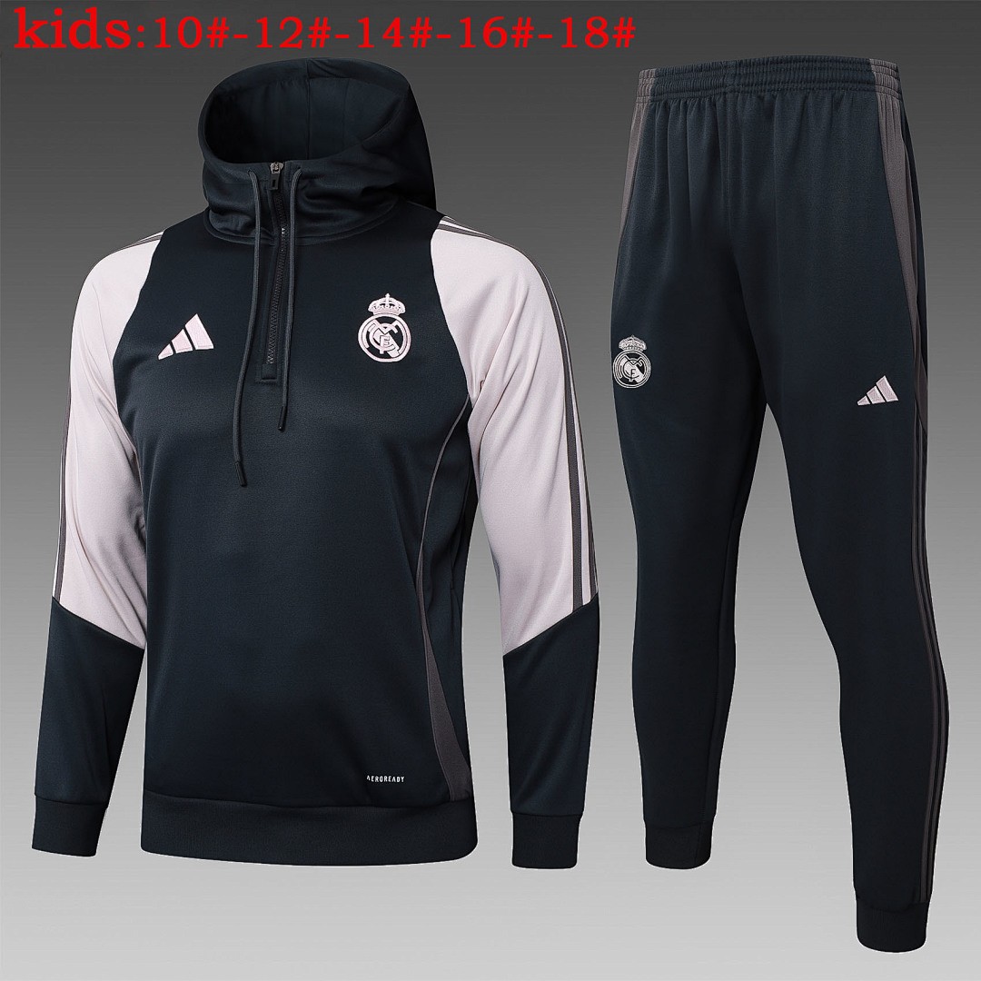 JER-5398_1 Real Madrid 24-25 Half-Zip Hoodie Dark Grey Kids - 图片 1