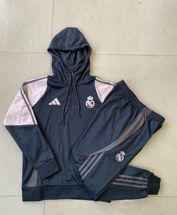 Real Madrid 24-25 Half-Zip Hoodie Dark Grey Kids - 图片 3